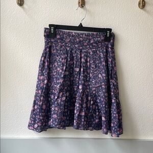 Floral Tiered Navy Skirt with Pink Print